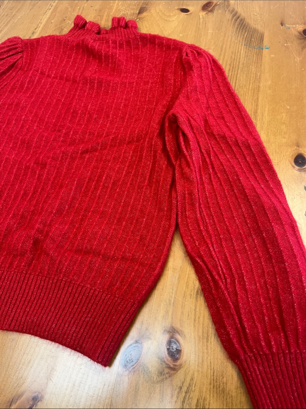 LOFT Red Ribbed Ruffle Mock Neck Sweater - Picture 8 of 9